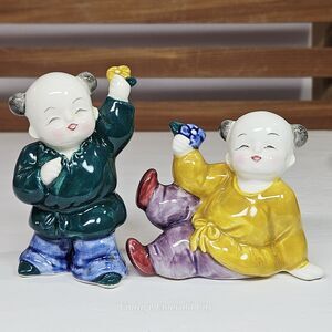 Vtg Takahashi Asian Baby Buddha Children Porcelain Salt & Pepper Shakers Japan